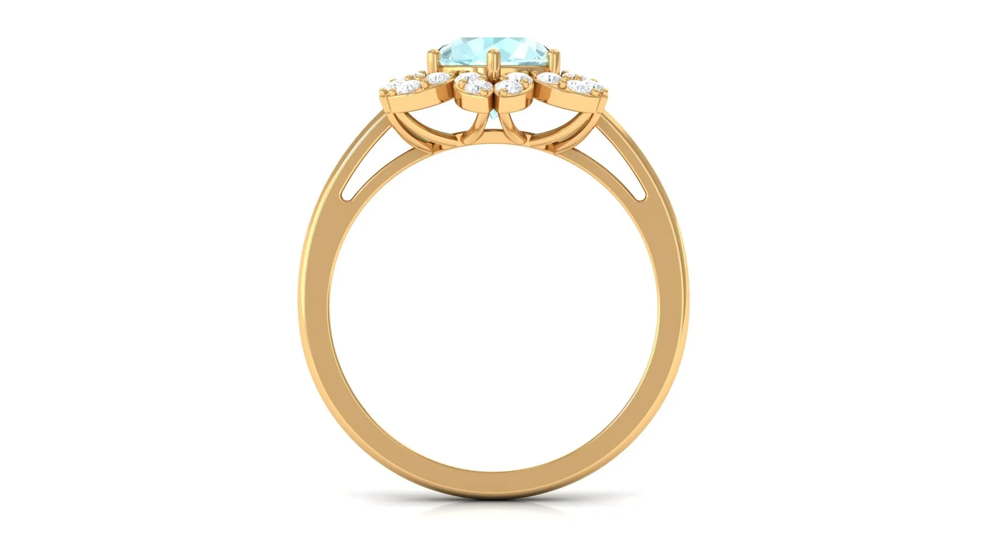 Sky Blue Topaz Flower Ring with Diamond Halo