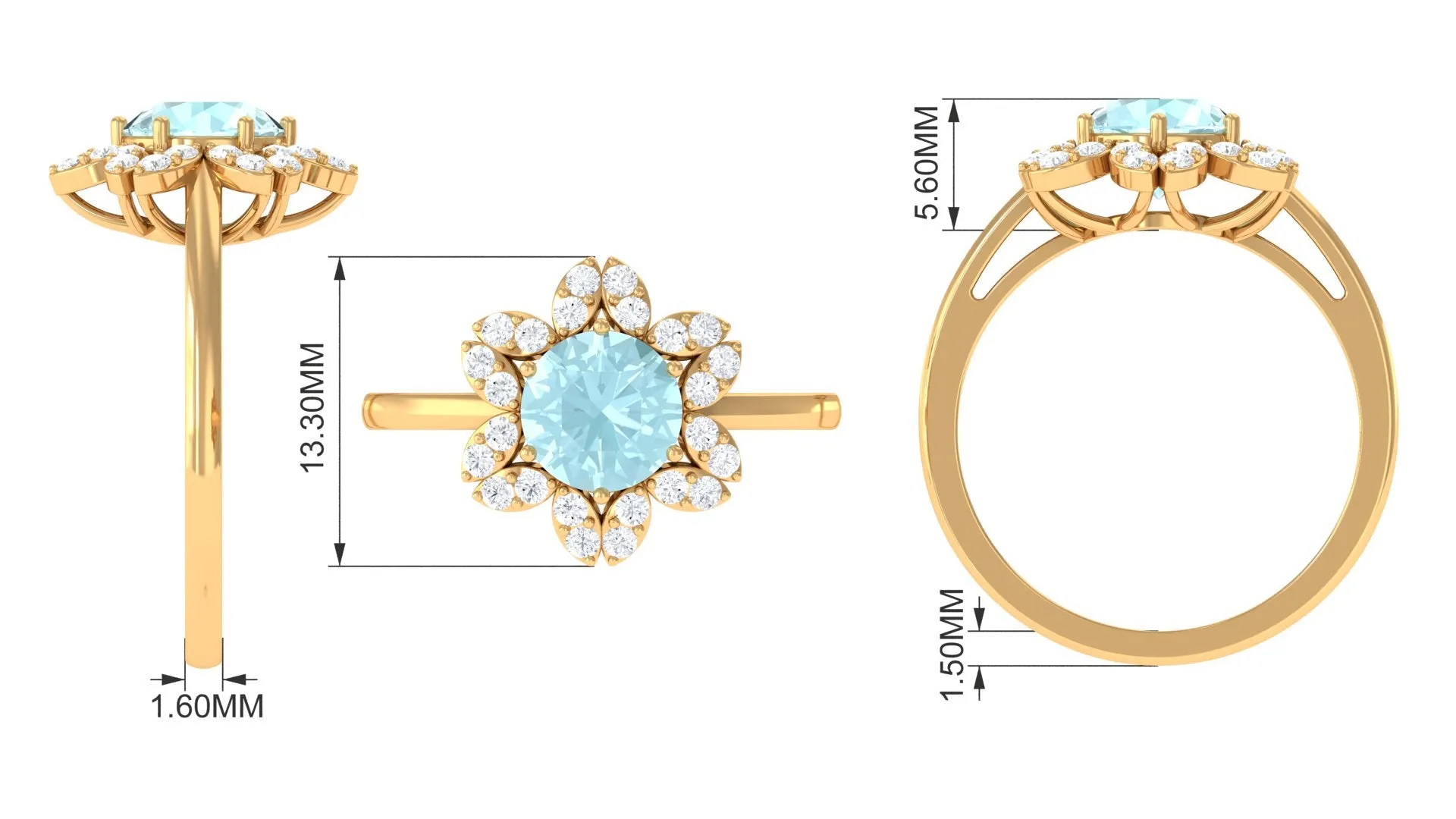 Sky Blue Topaz Flower Ring with Diamond Halo