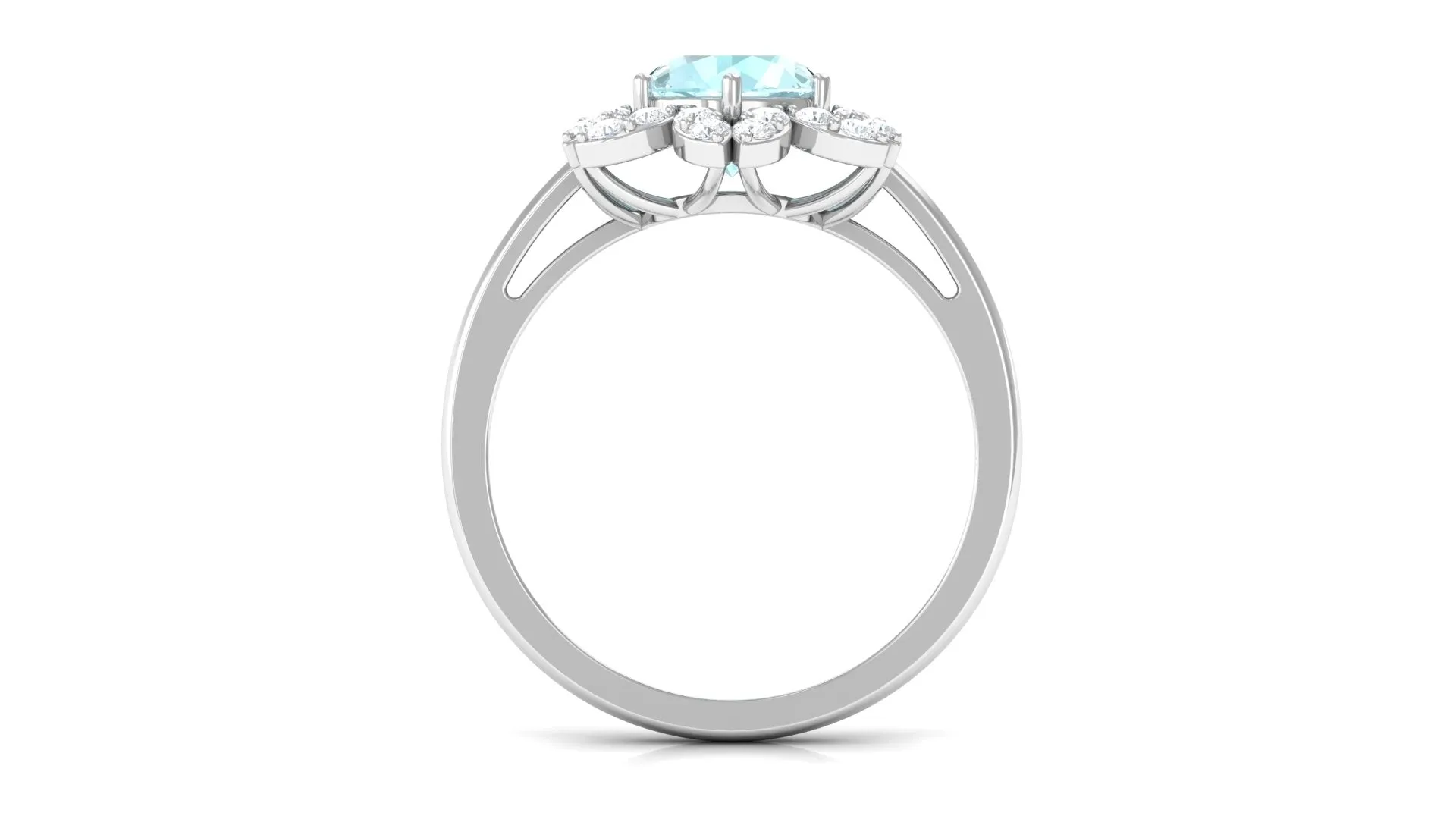 Sky Blue Topaz Flower Ring with Diamond Halo