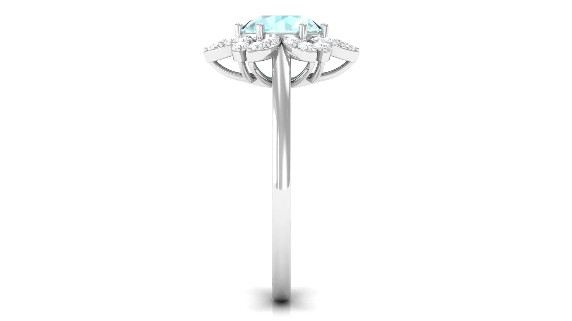 Sky Blue Topaz Flower Ring with Diamond Halo