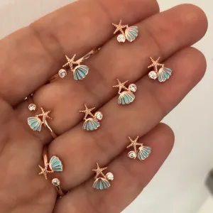 Small Sea Shell Set - Blue enamel