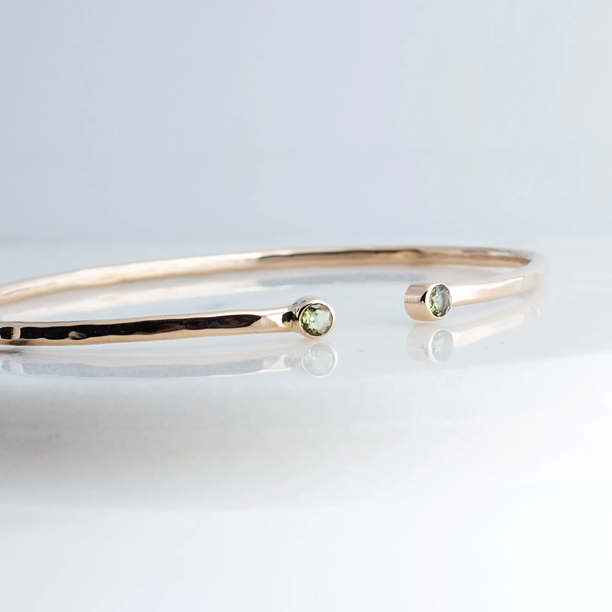 Sol and Venus Gold Open Cuff Bracelet with Green Peridot