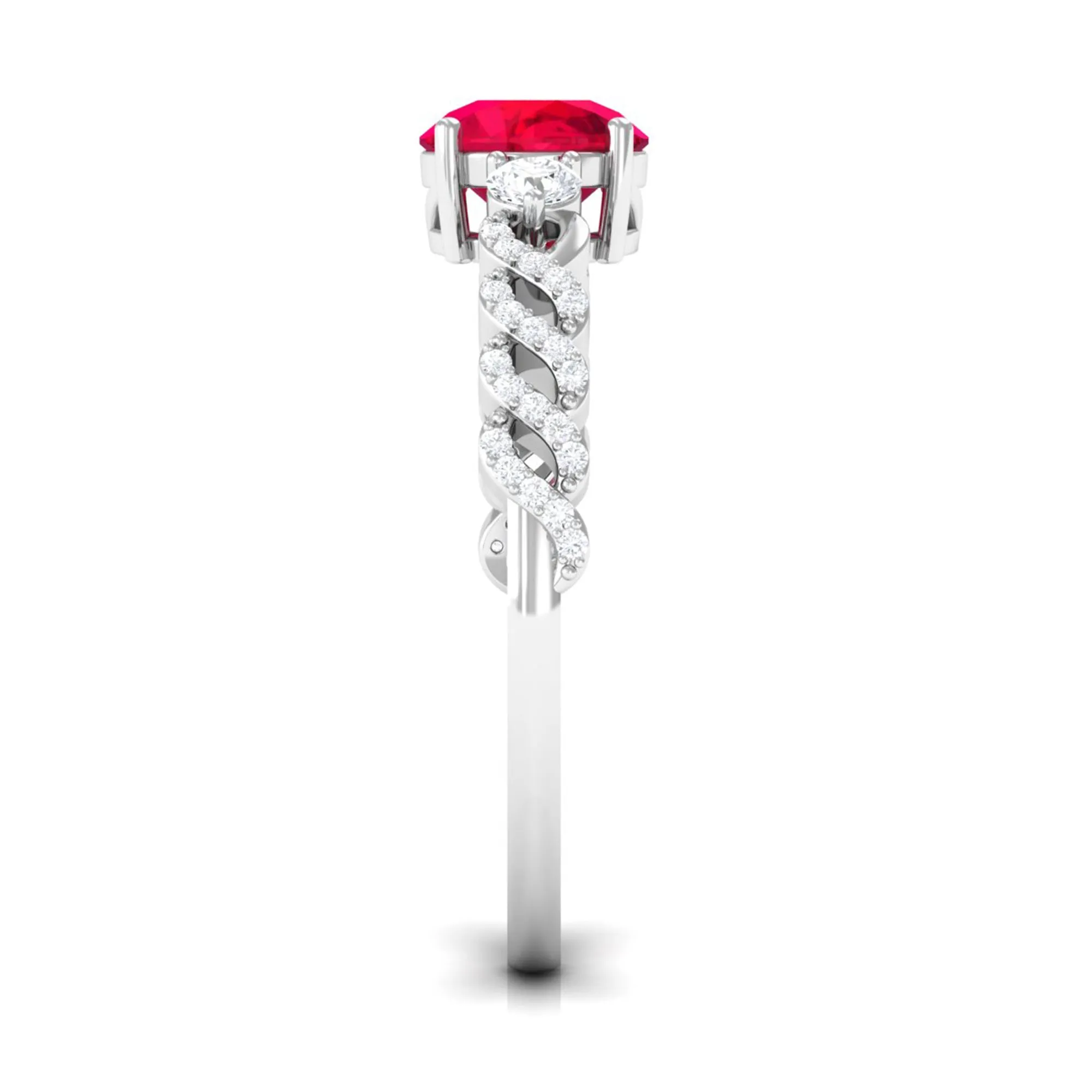 Solitaire Created Ruby and Diamond Designer Engagement Ring