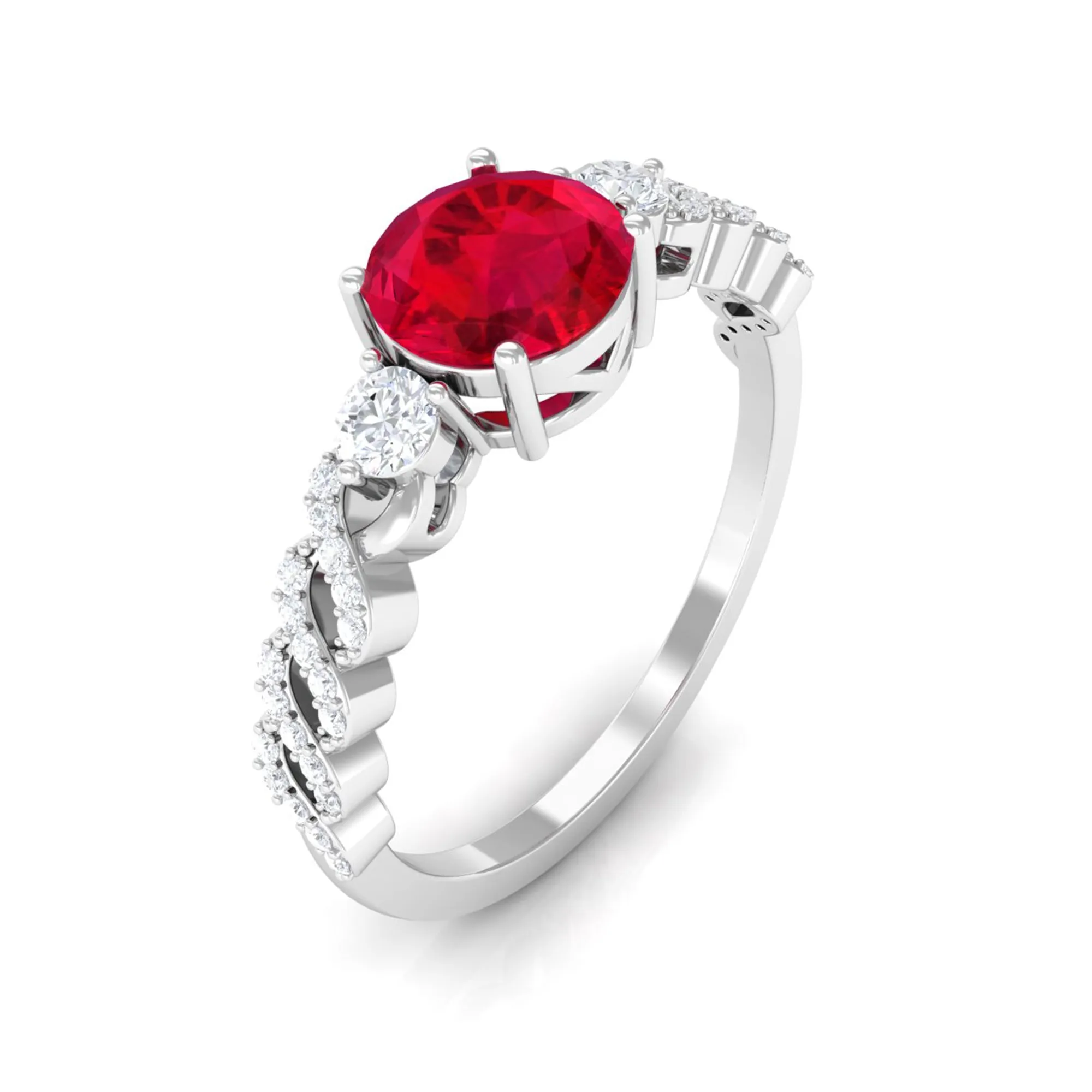 Solitaire Created Ruby and Diamond Designer Engagement Ring