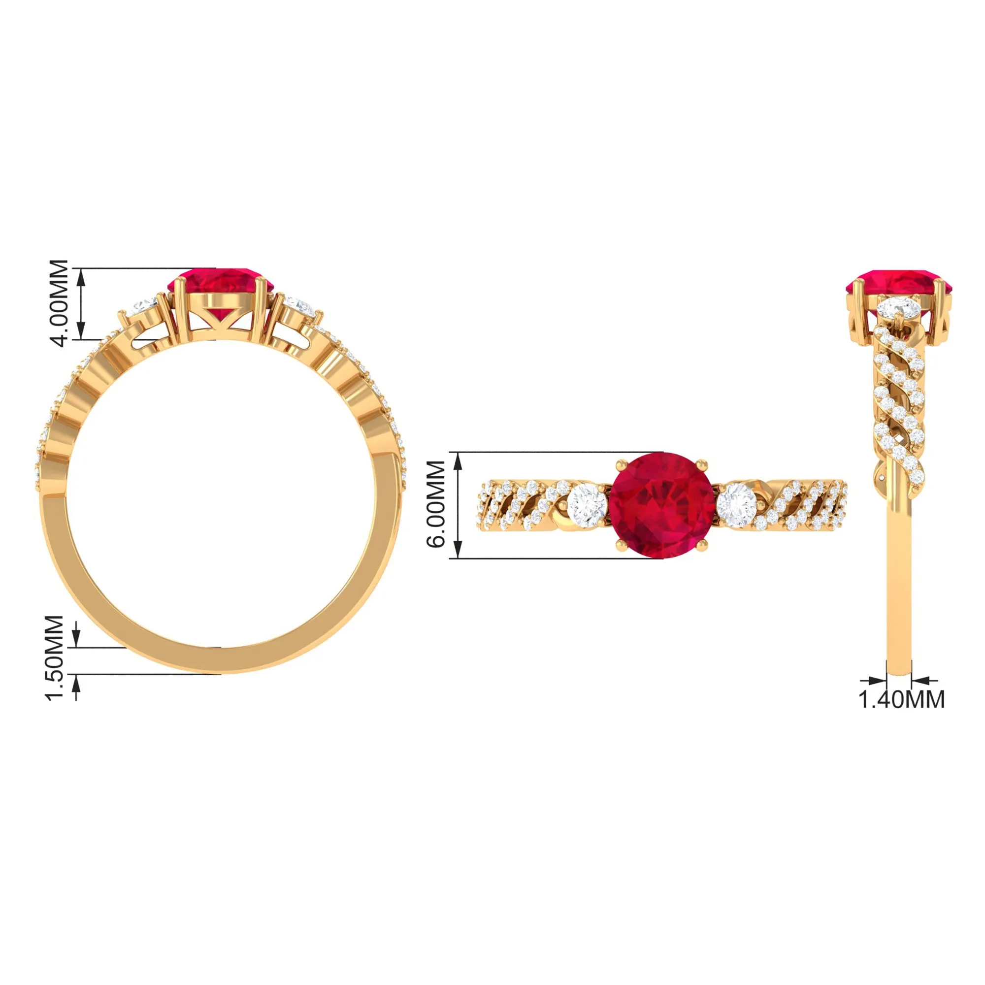 Solitaire Created Ruby and Diamond Designer Engagement Ring