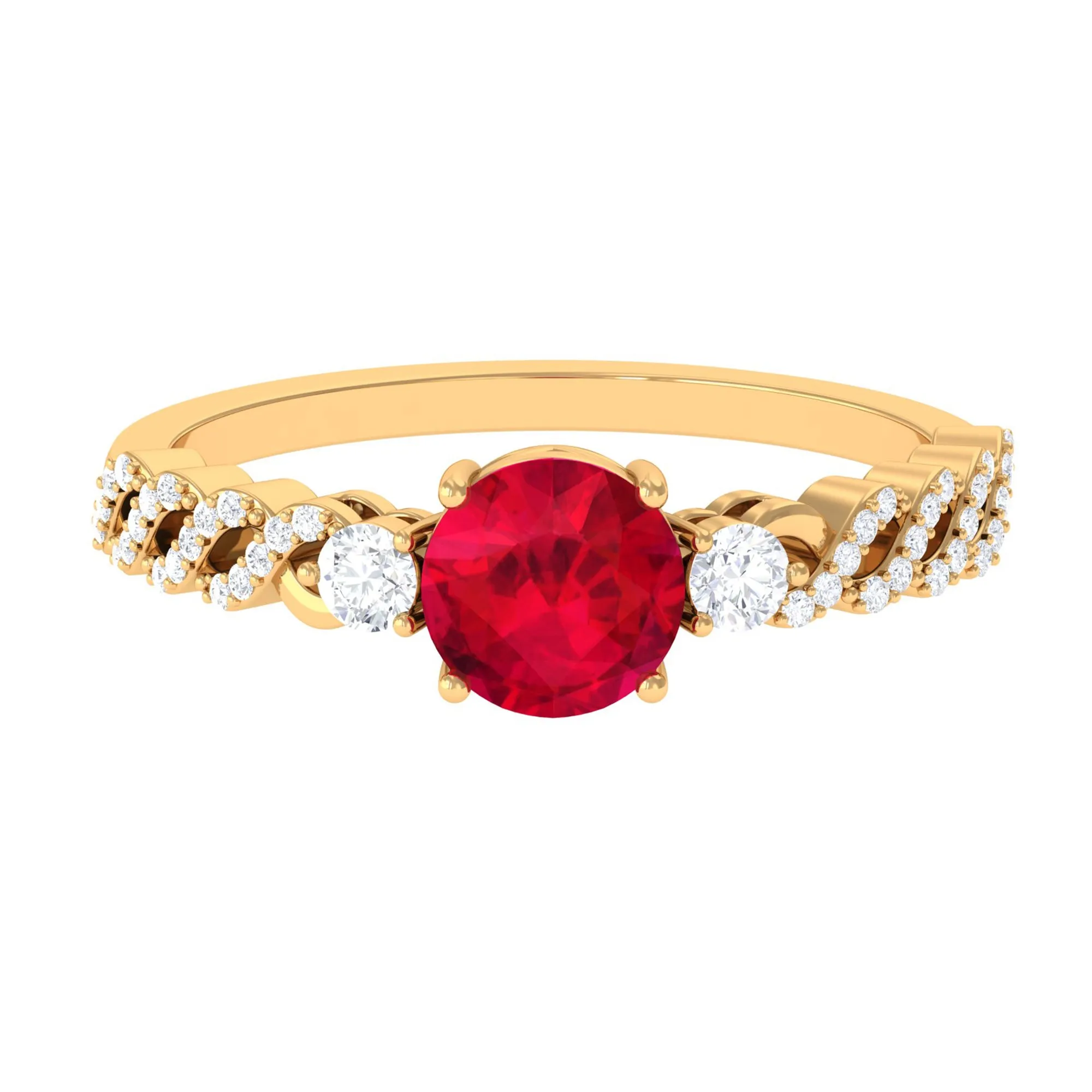 Solitaire Created Ruby and Diamond Designer Engagement Ring