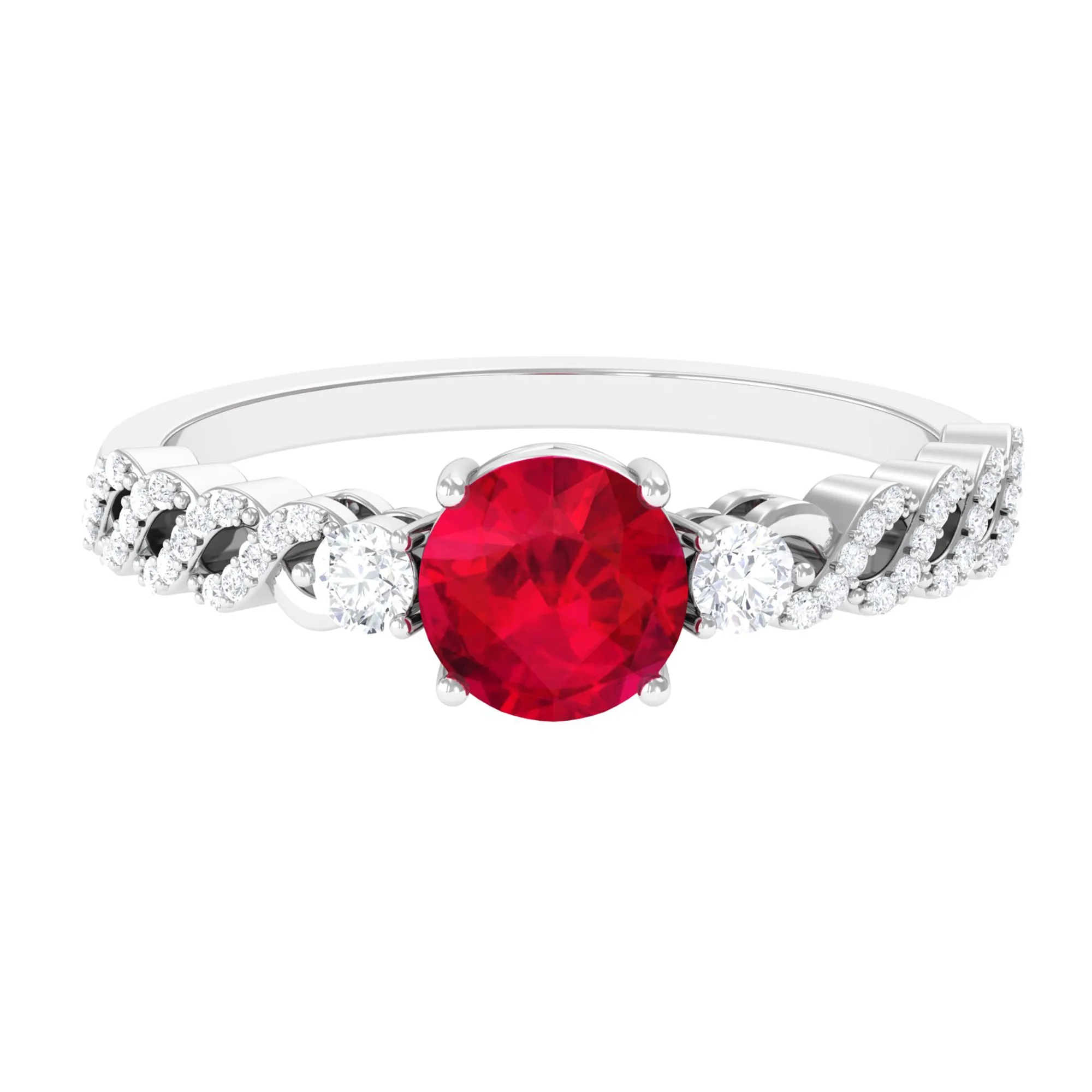 Solitaire Created Ruby and Diamond Designer Engagement Ring