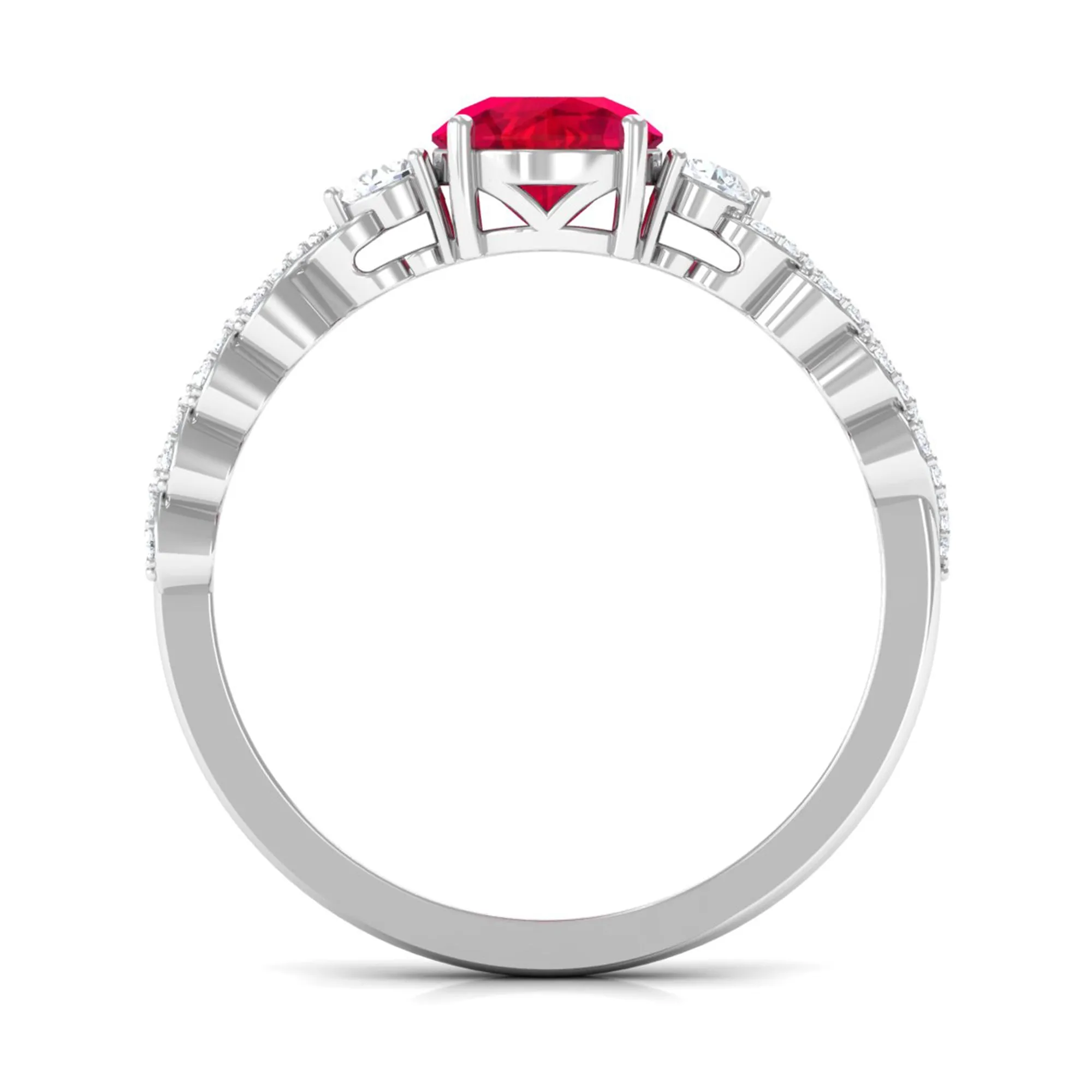 Solitaire Created Ruby and Diamond Designer Engagement Ring
