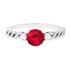 Solitaire Created Ruby and Diamond Designer Engagement Ring