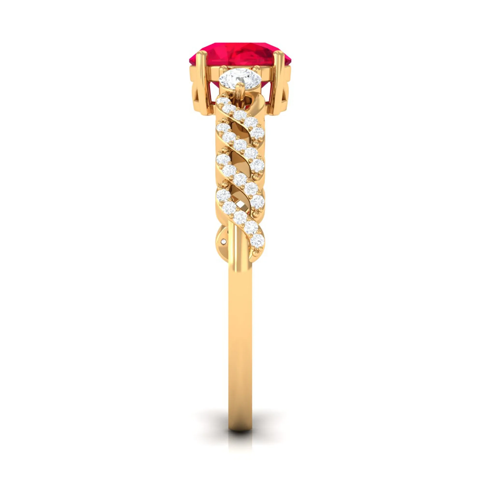 Solitaire Created Ruby and Diamond Designer Engagement Ring
