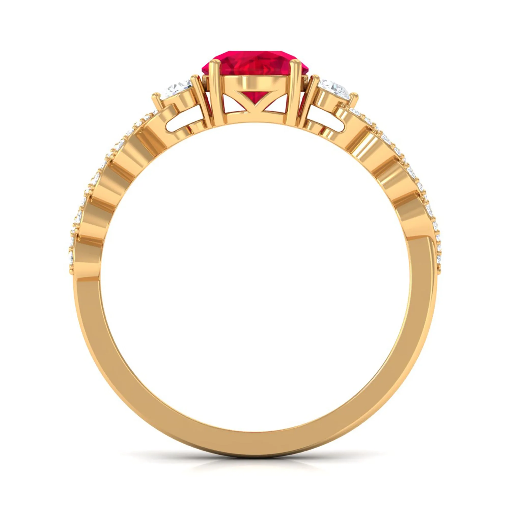 Solitaire Created Ruby and Diamond Designer Engagement Ring