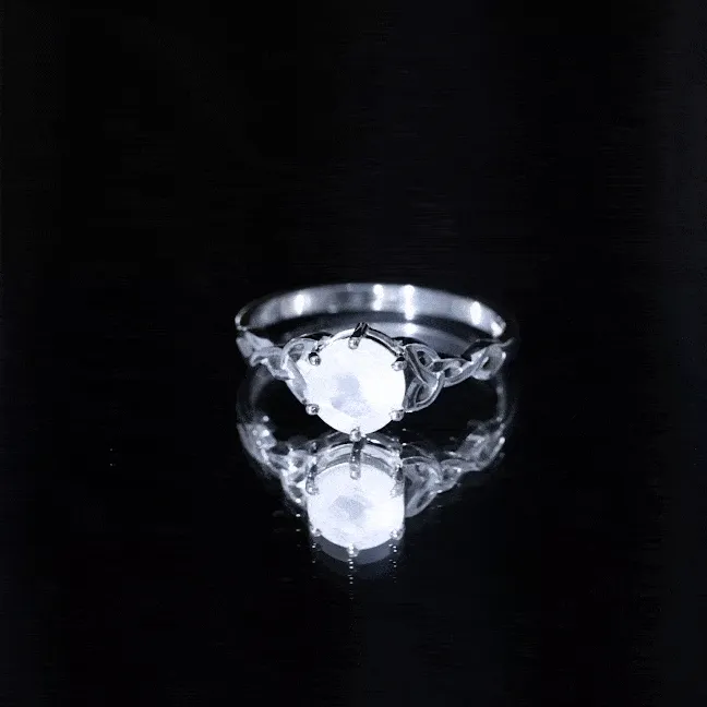 Solitaire Moonstone Celtic Engagement Ring in 6 Prong Setting