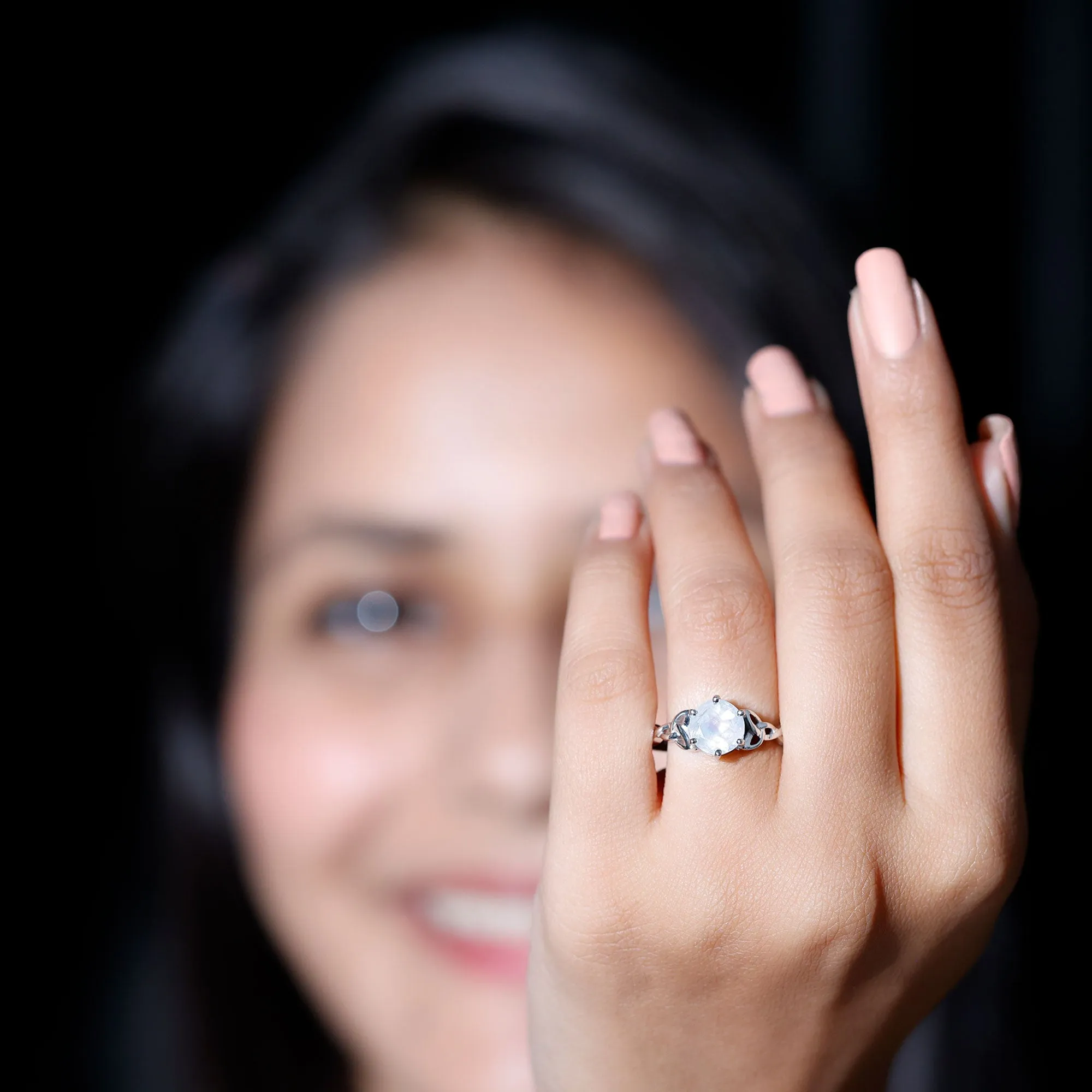 Solitaire Moonstone Celtic Engagement Ring in 6 Prong Setting