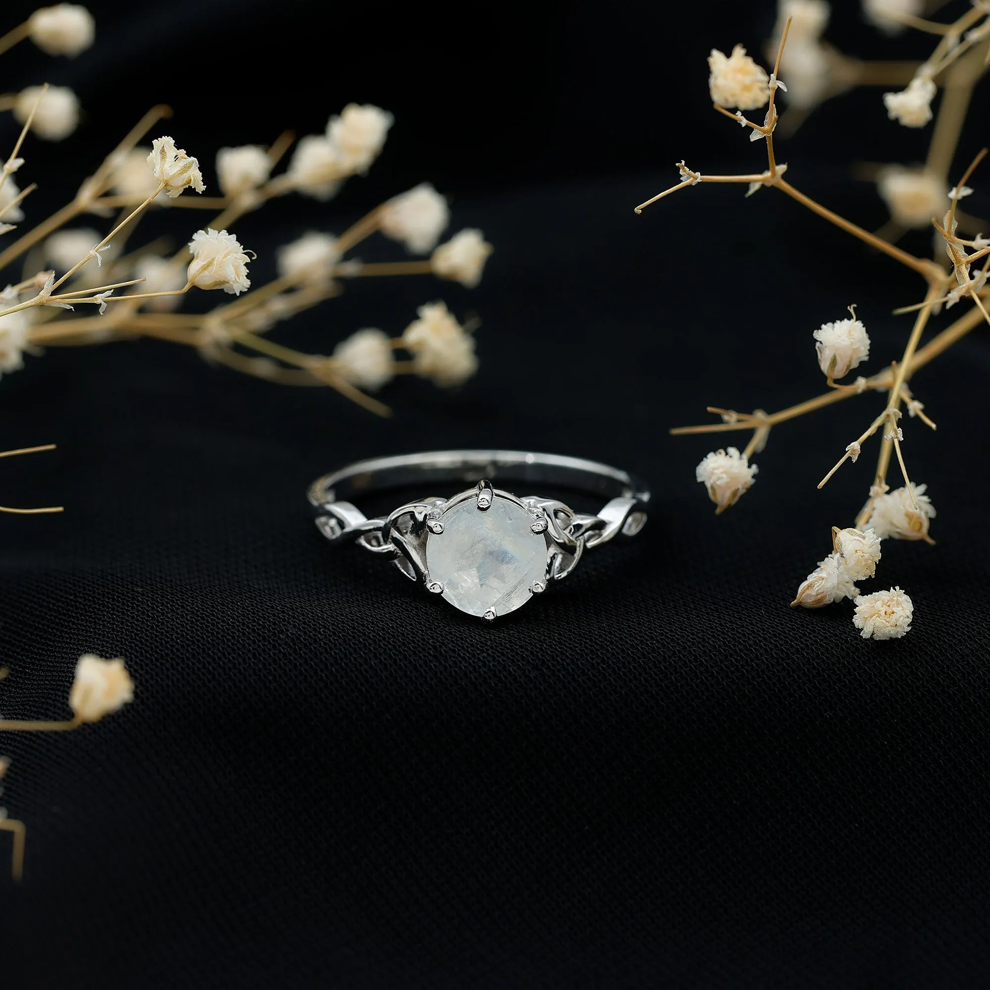 Solitaire Moonstone Celtic Engagement Ring in 6 Prong Setting