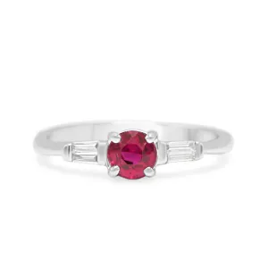 Solitaire Ruby with Baguette Diamond Shoulders 18ct Trilogy Ring