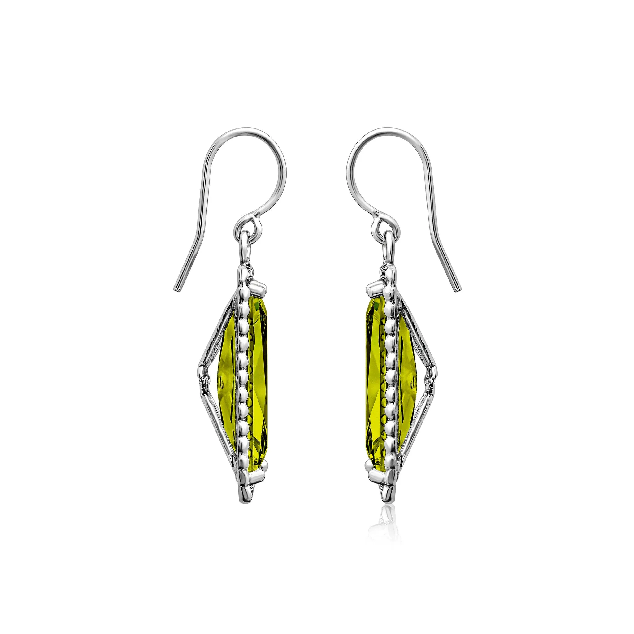 Sterling Silver Peridot CZ Baguette Earrings