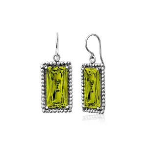 Sterling Silver Peridot CZ Baguette Earrings