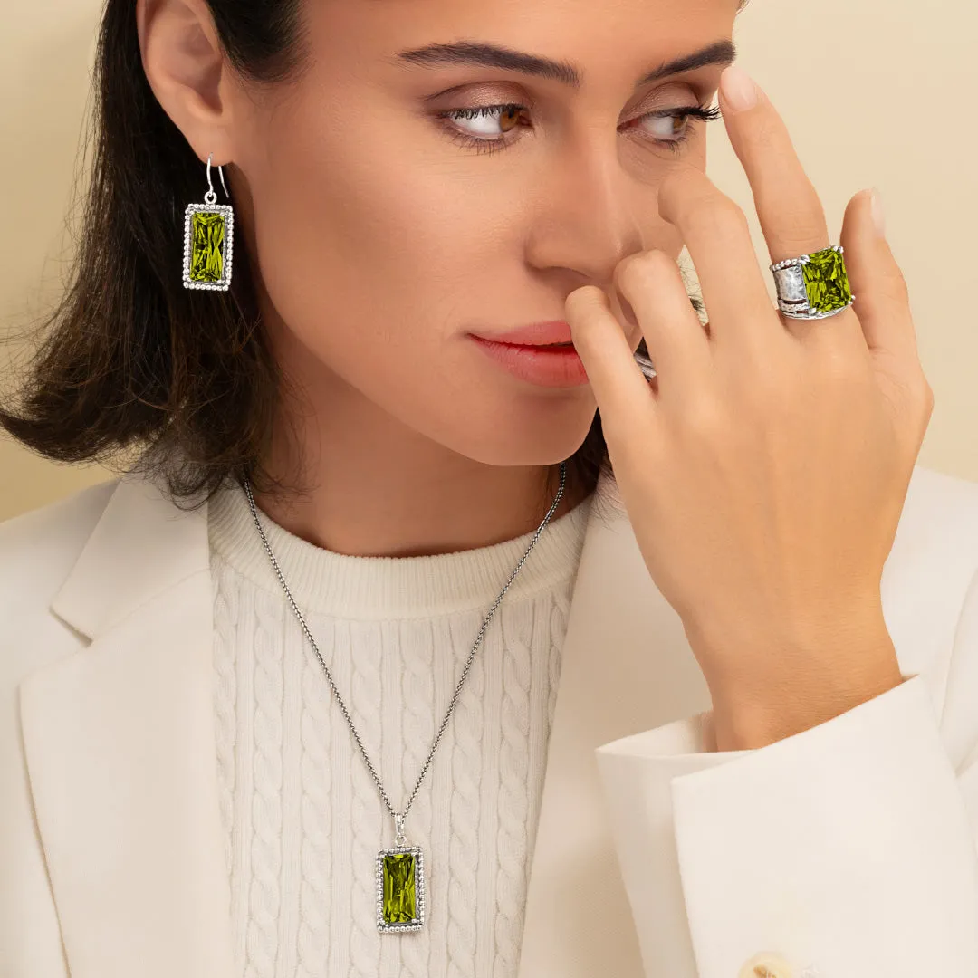 Sterling Silver Peridot CZ Baguette Earrings