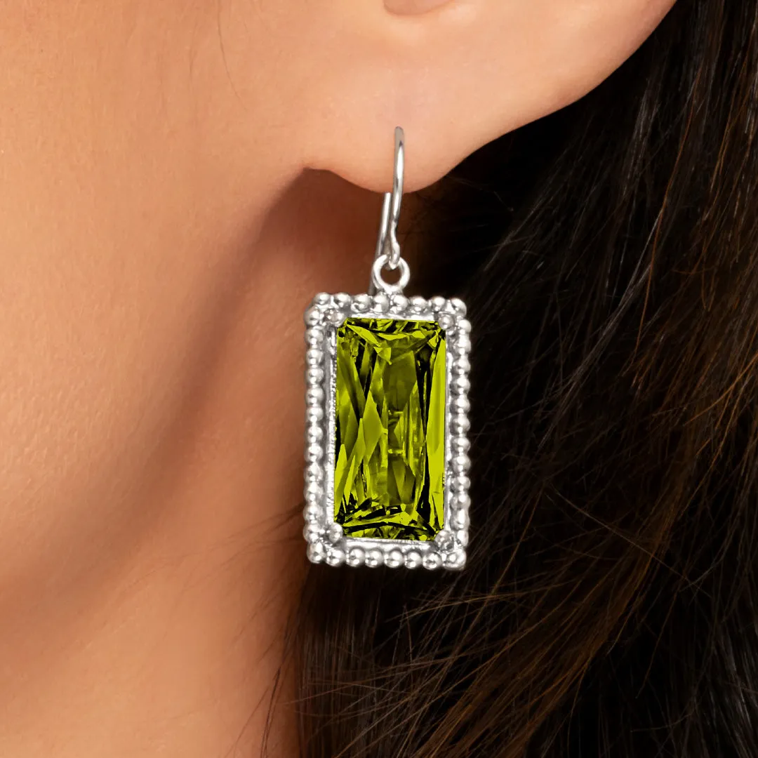Sterling Silver Peridot CZ Baguette Earrings