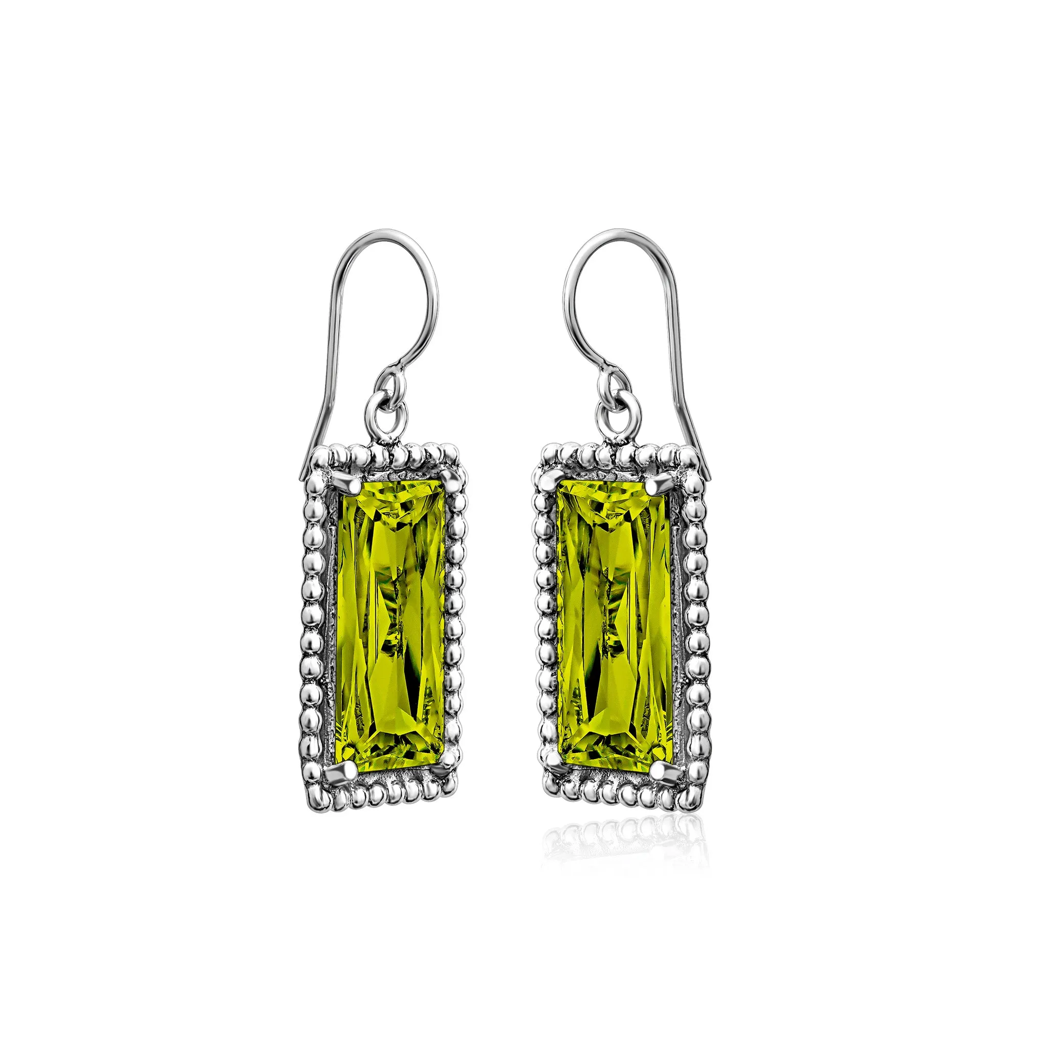 Sterling Silver Peridot CZ Baguette Earrings
