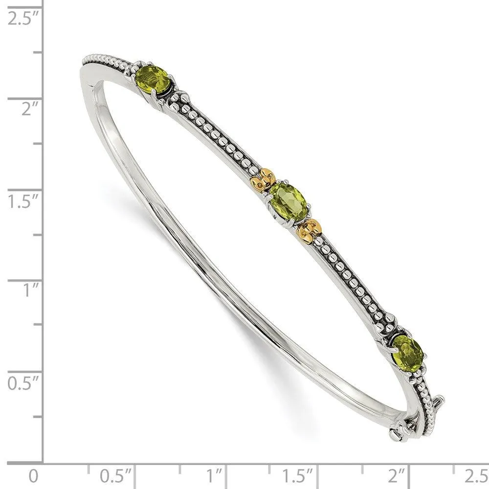 Sterling Silver w/14ky Peridot Bangle