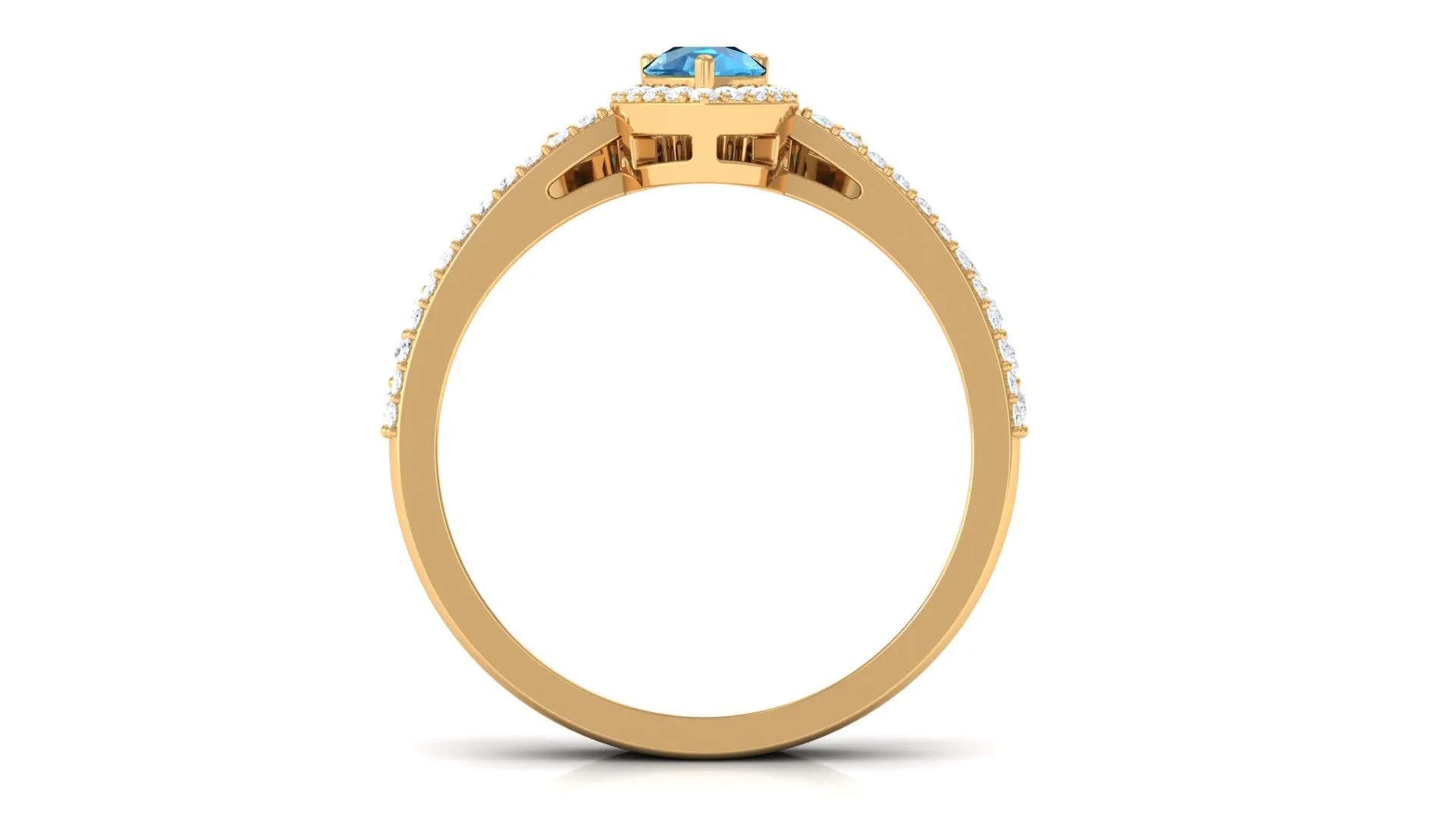 Swiss Blue Topaz Teardrop Designer Ring Set with Moissanite