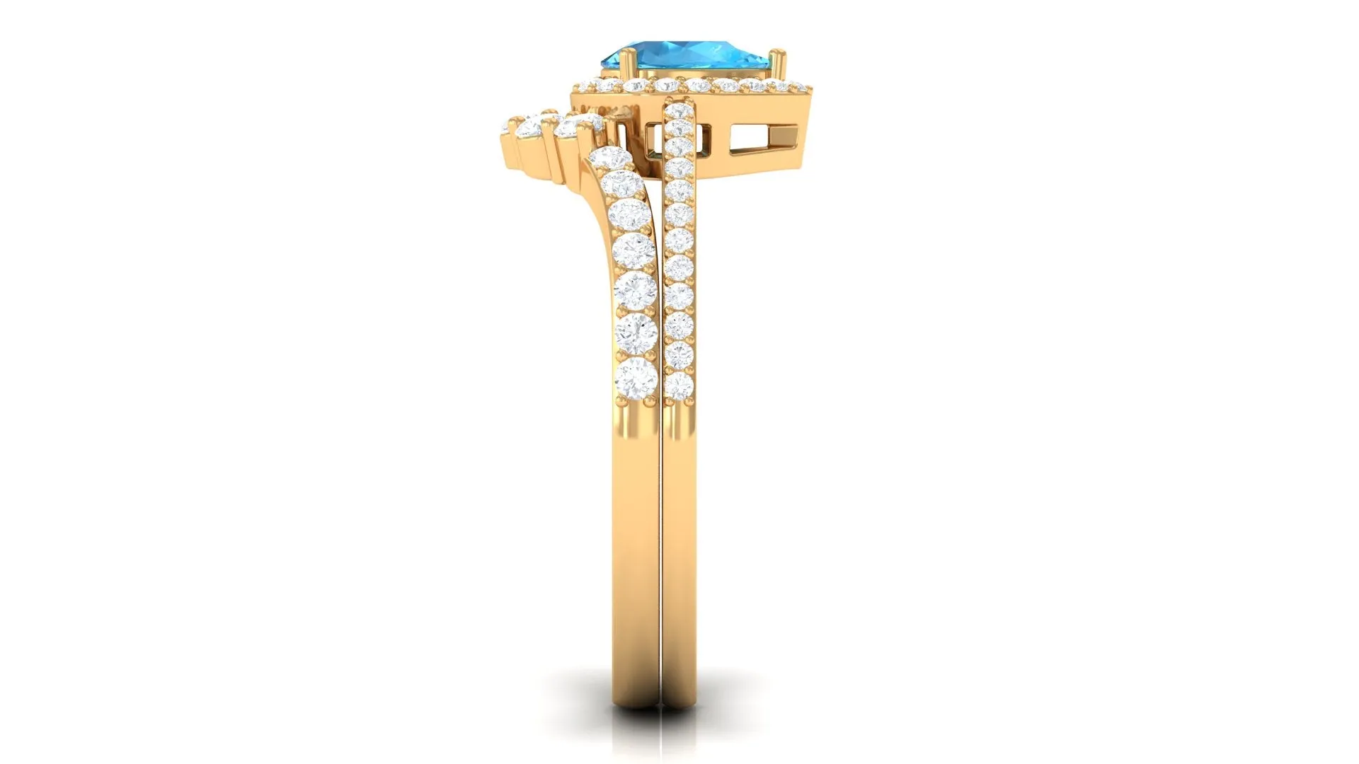Swiss Blue Topaz Teardrop Designer Ring Set with Moissanite