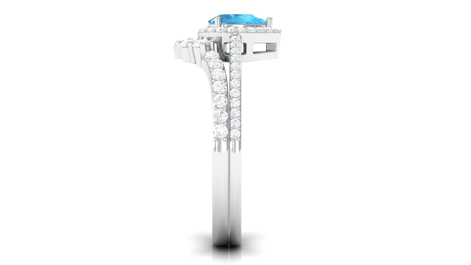 Swiss Blue Topaz Teardrop Designer Ring Set with Moissanite