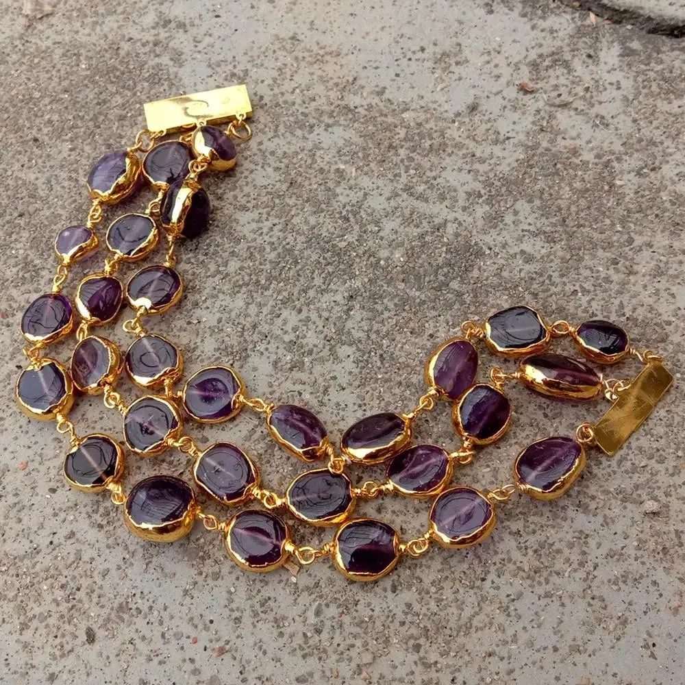 TEEK - 3 Strands Amethyst Oval Wrap Bracelet 8"