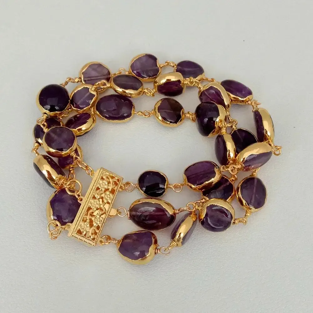 TEEK - 3 Strands Amethyst Oval Wrap Bracelet 8"
