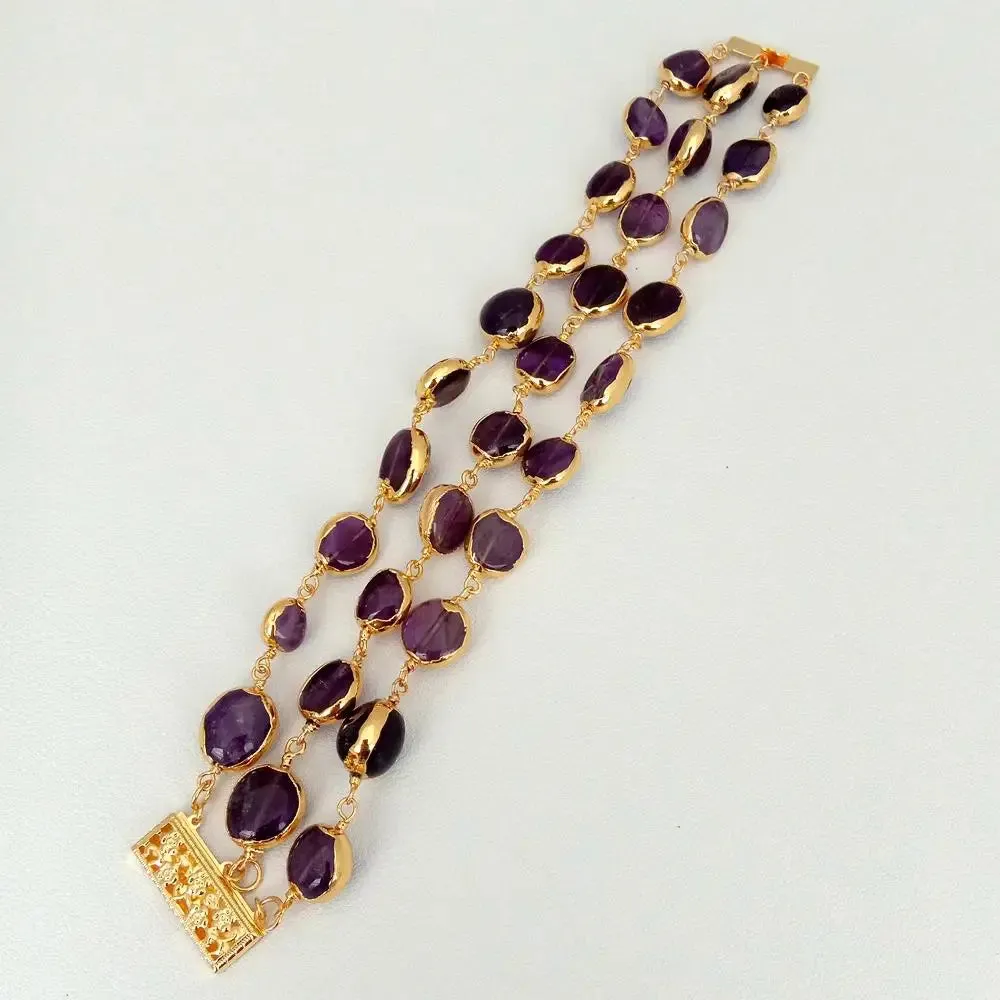 TEEK - 3 Strands Amethyst Oval Wrap Bracelet 8"