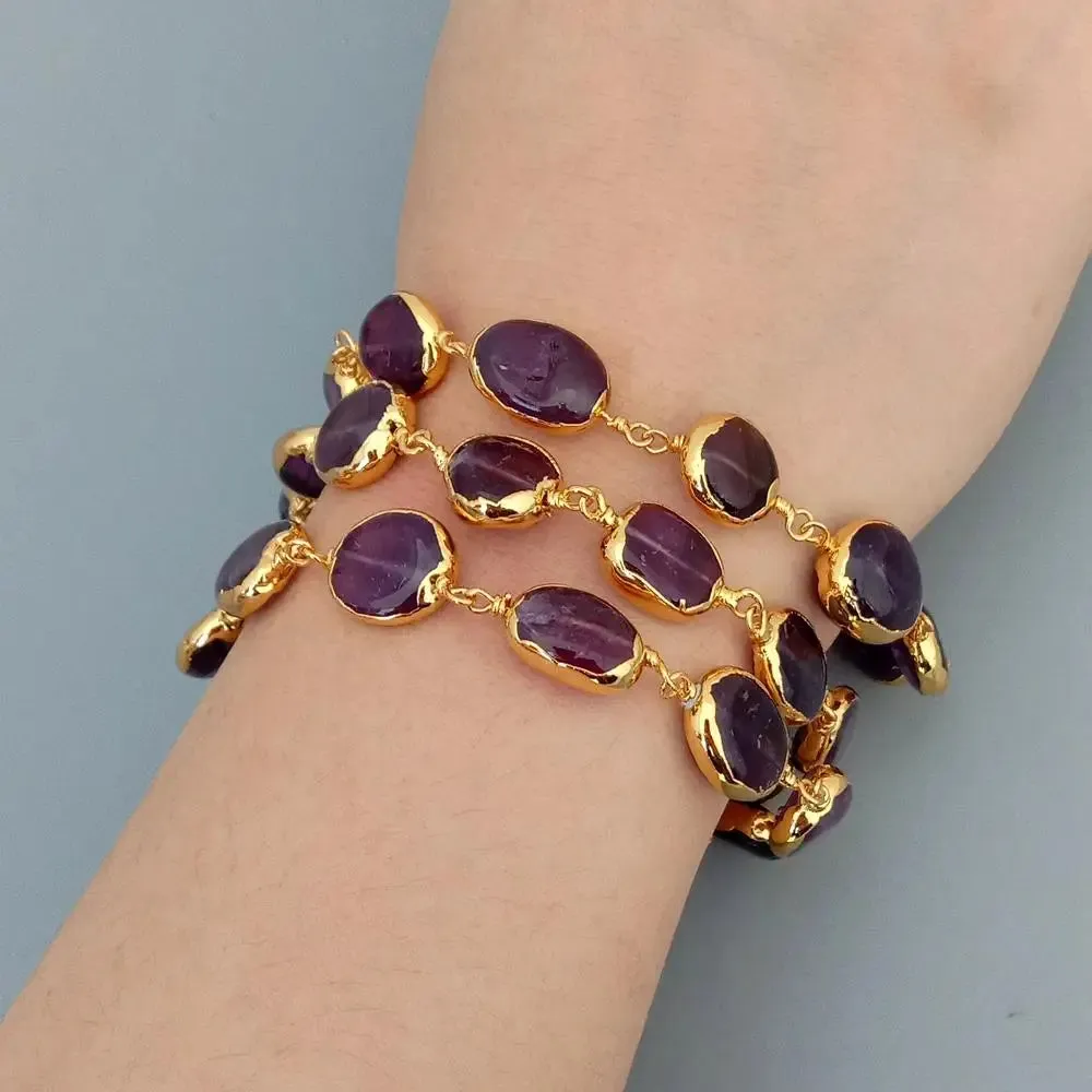 TEEK - 3 Strands Amethyst Oval Wrap Bracelet 8"