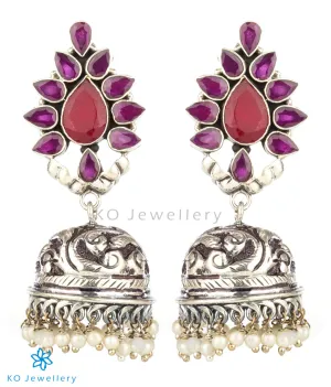The Aarzoo Silver Gemstone Jhumka(Red)
