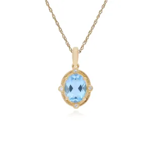 Topas Anhänger, 9 Karat Gelbgold Halo Topas & Diamant Ovalschliff Anhänger auf 45cm Kette