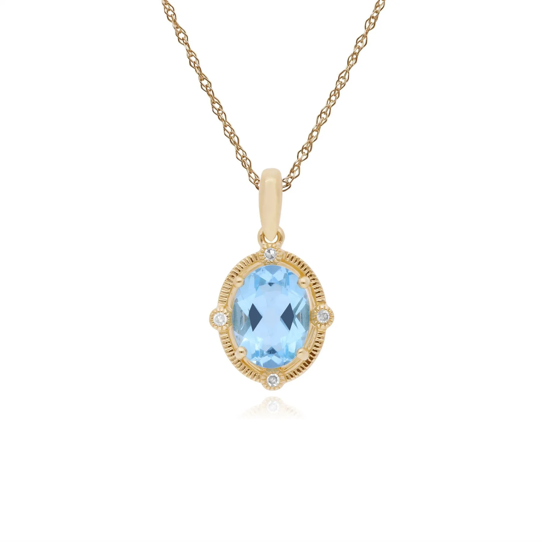 Topas Anhänger, 9 Karat Gelbgold Halo Topas & Diamant Ovalschliff Anhänger auf 45cm Kette