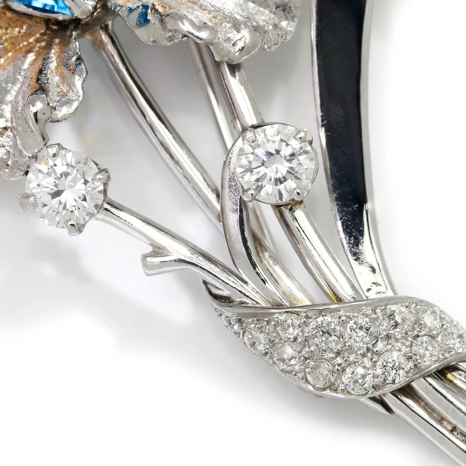 Topaz and Amethyst Flower Brooch Pin with Diamonds White Gold