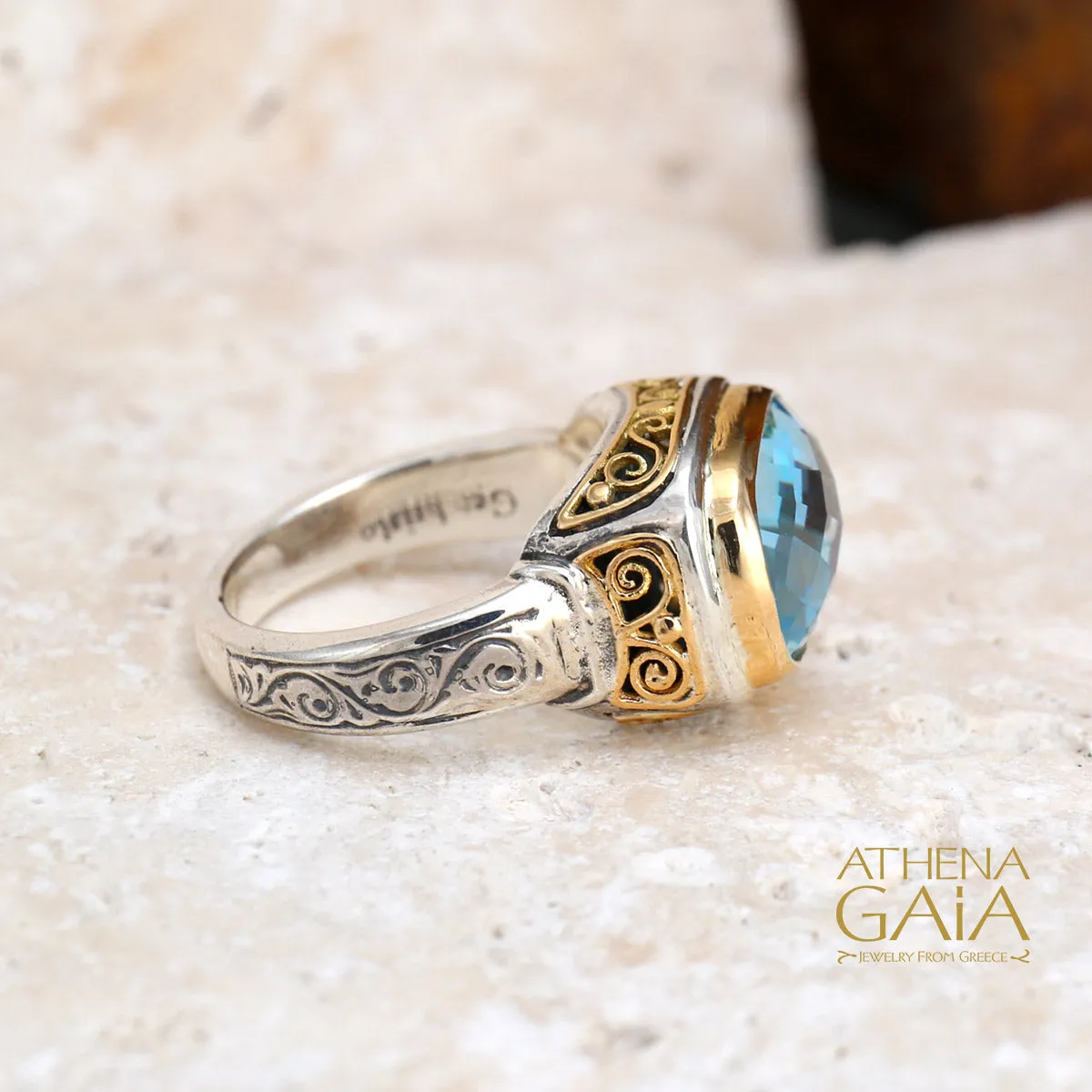 Topaz Filigree Side Rectangle Ring