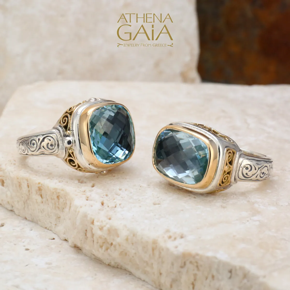 Topaz Filigree Side Rectangle Ring