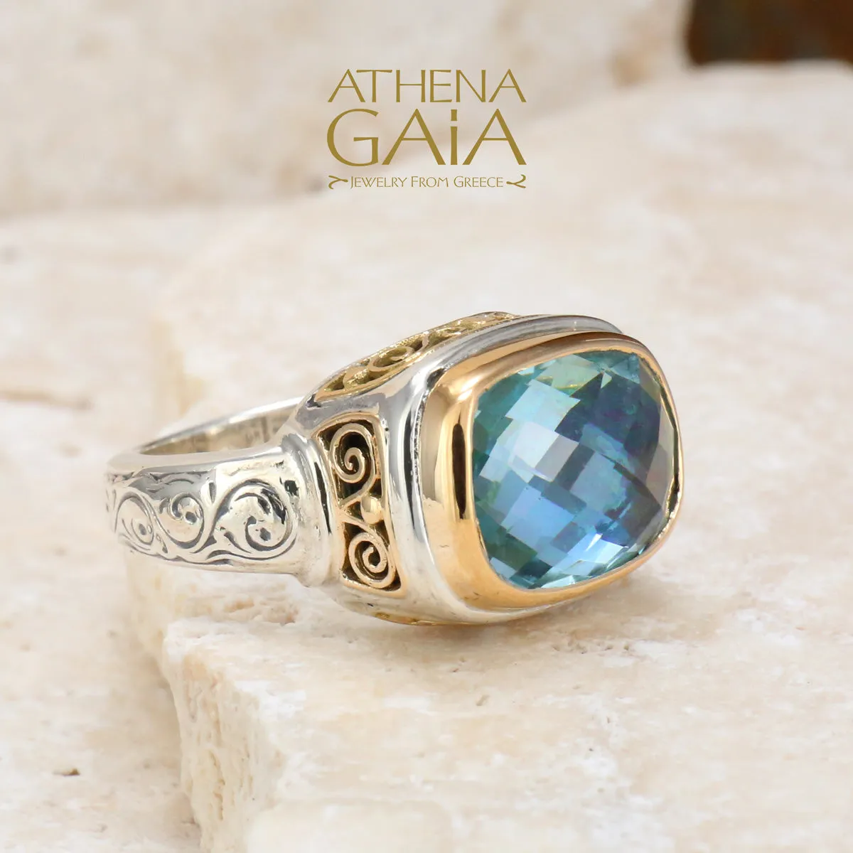 Topaz Filigree Side Rectangle Ring