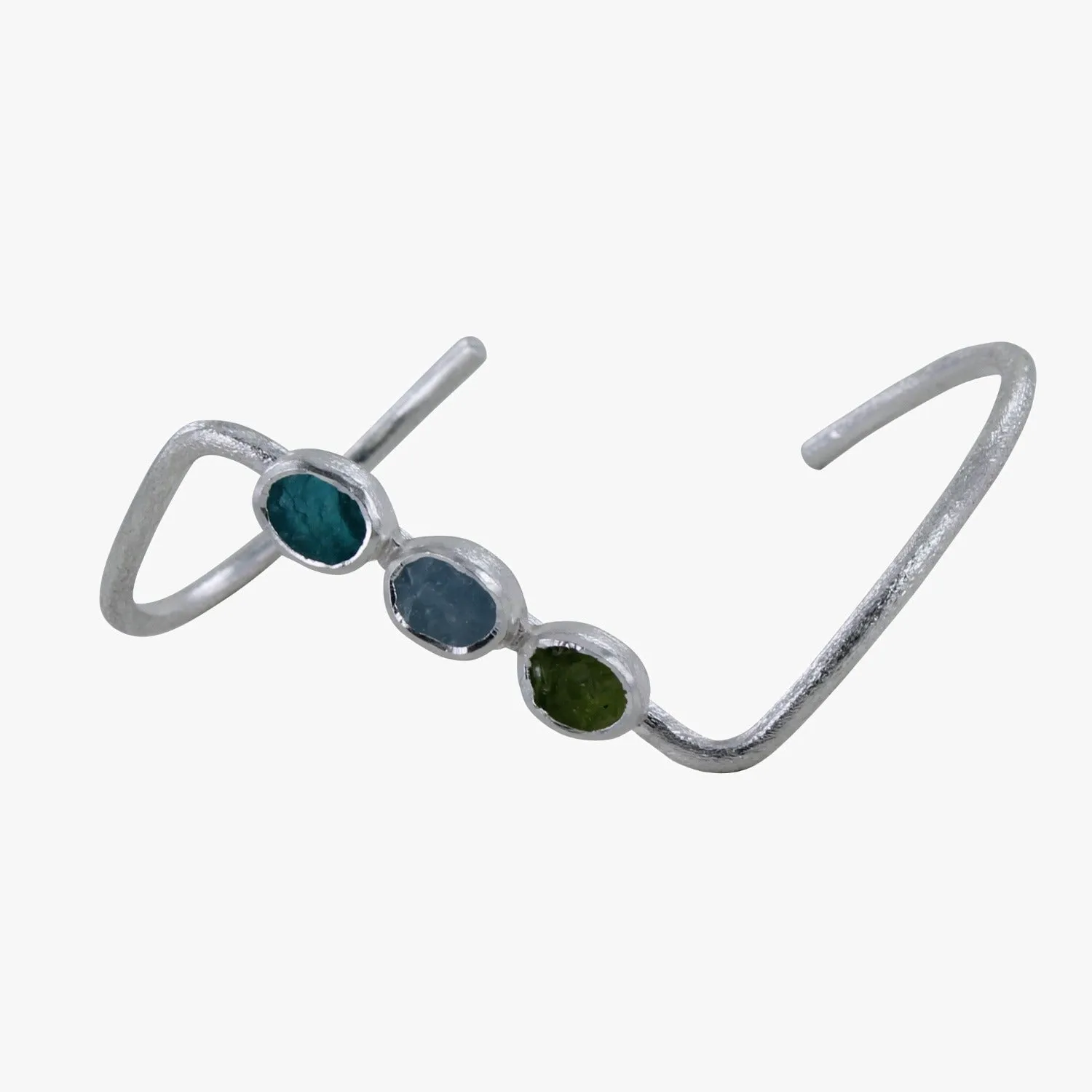 Trio Rough Stone Cuff Bracelet in Sterling Silver