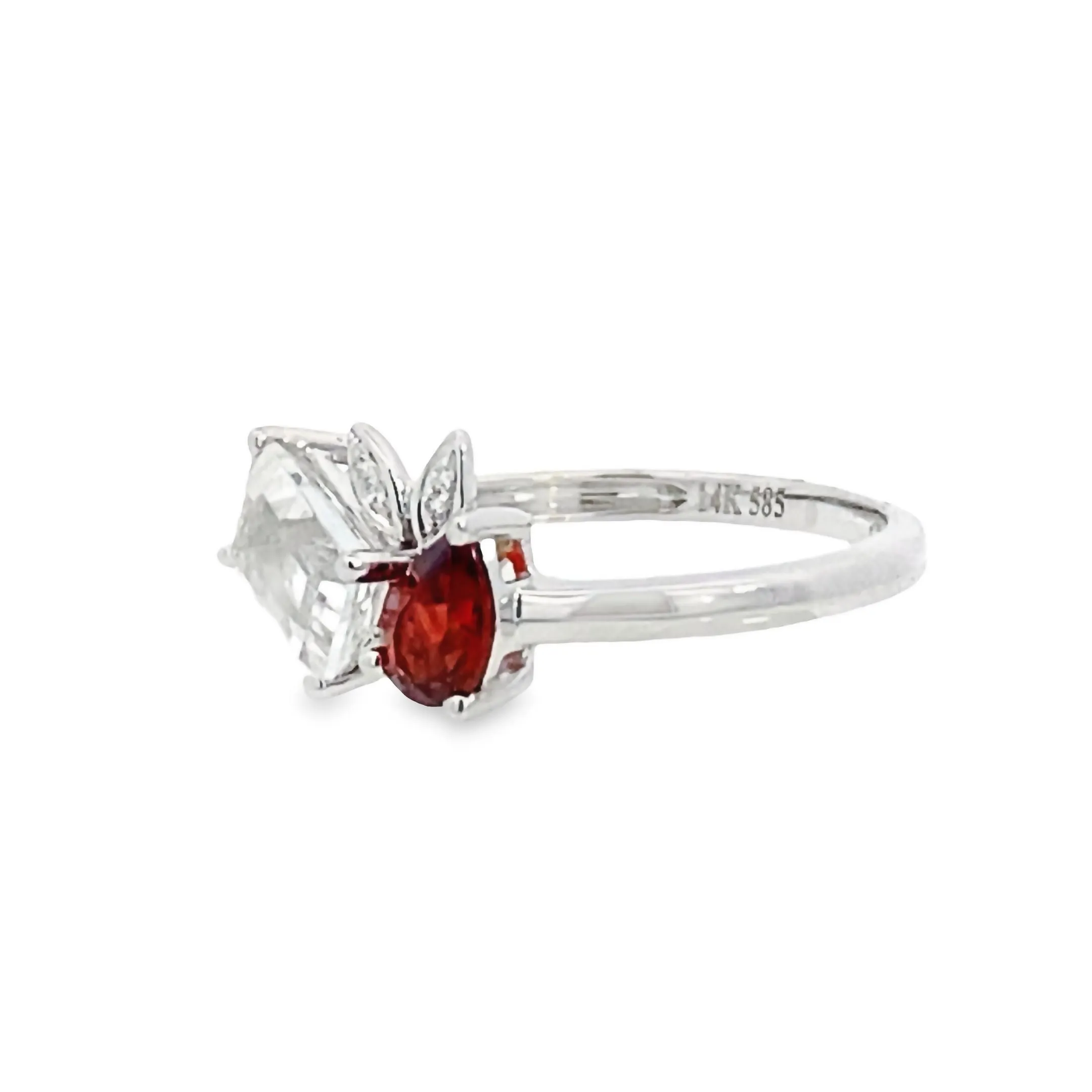 Two-Stone Garnet and White Topaz Diamond Ring