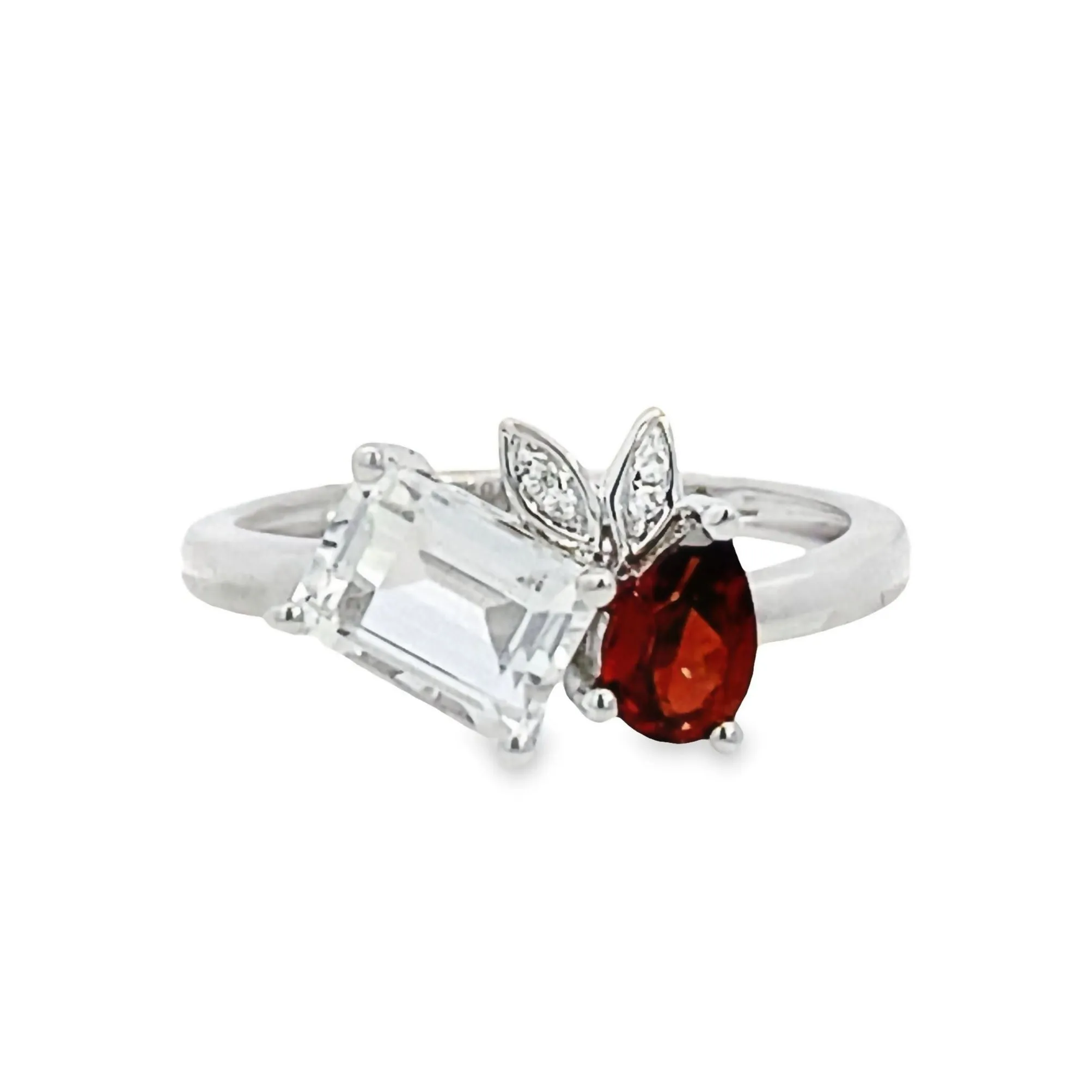Two-Stone Garnet and White Topaz Diamond Ring