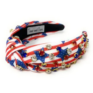 USA Stripe Stars Jeweled Knot Headband