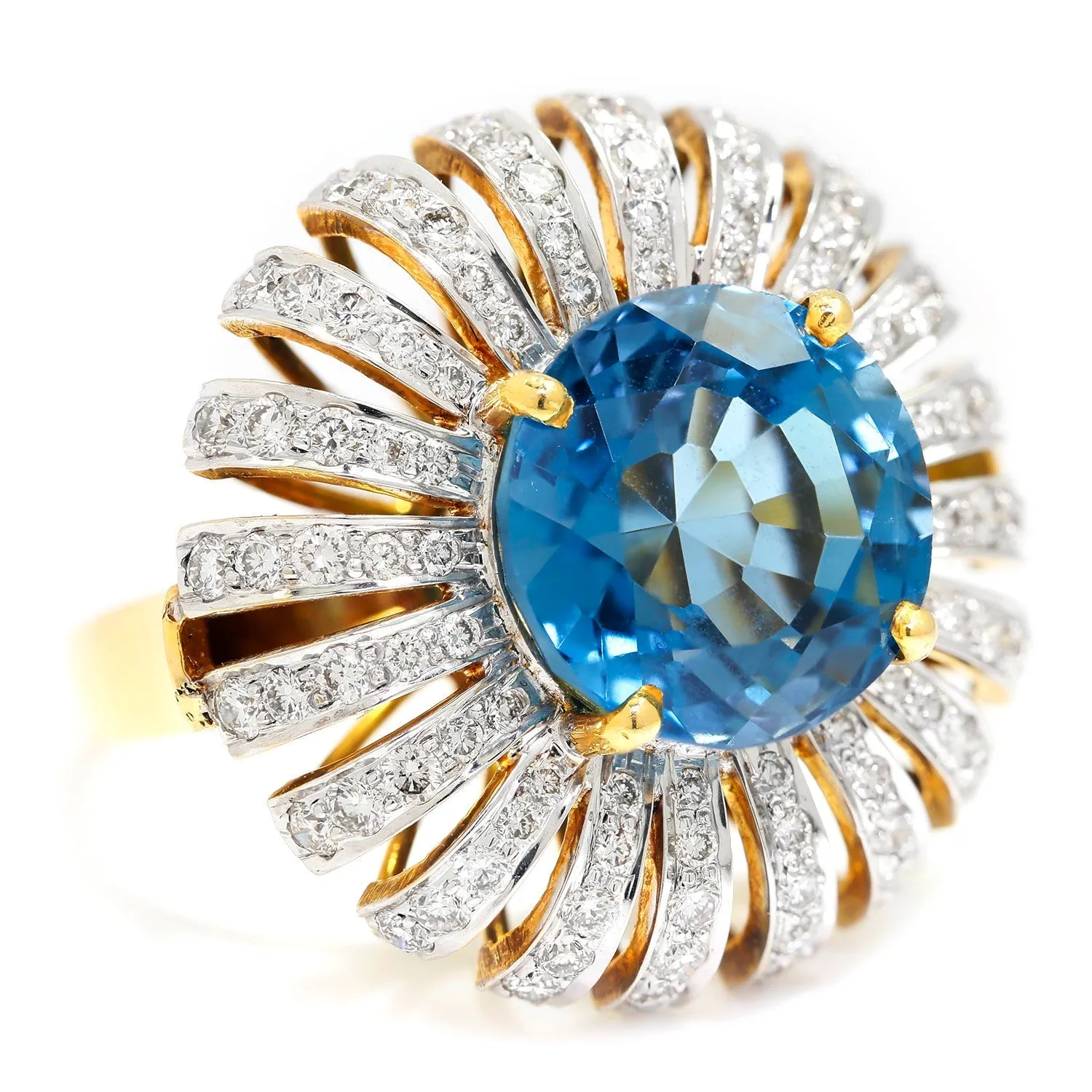 Vintage Round Topaz Ring with Diamonds 18K Two-Tone Gold