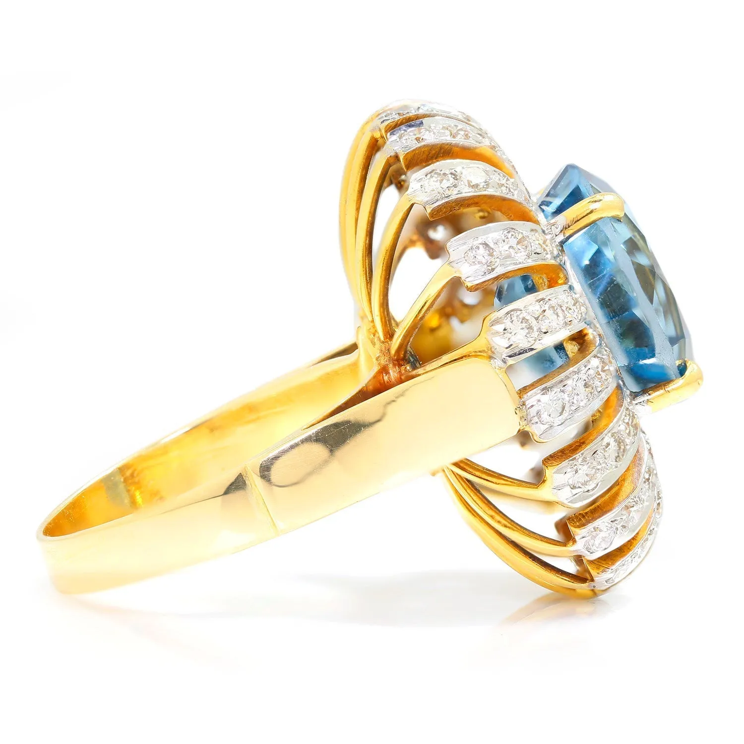 Vintage Round Topaz Ring with Diamonds 18K Two-Tone Gold