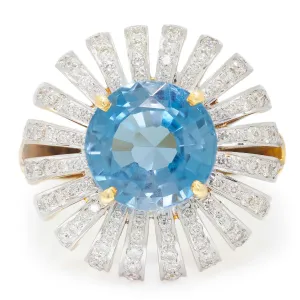 Vintage Round Topaz Ring with Diamonds 18K Two-Tone Gold