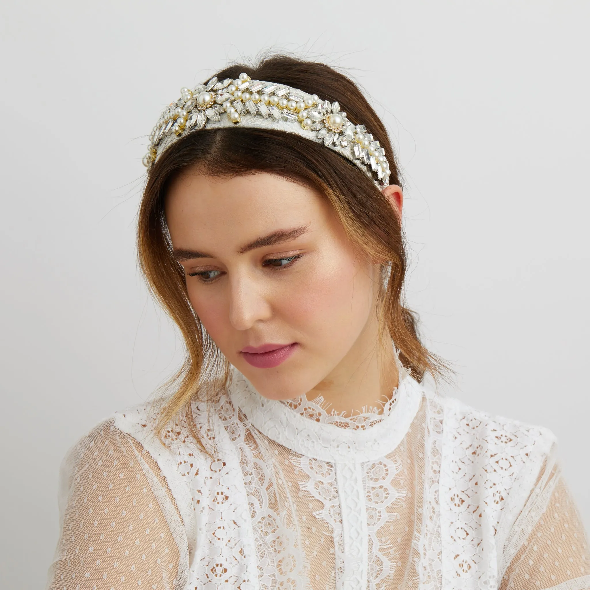 Wedding Headband with Crystal and Pearl