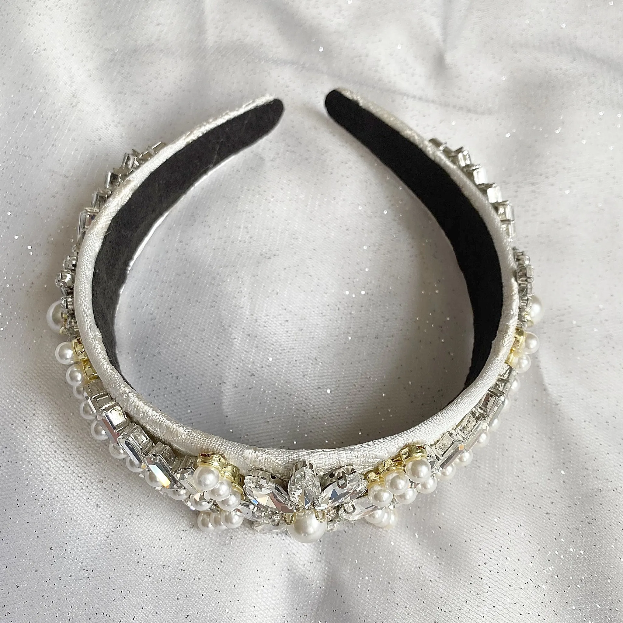 Wedding Headband with Crystal and Pearl