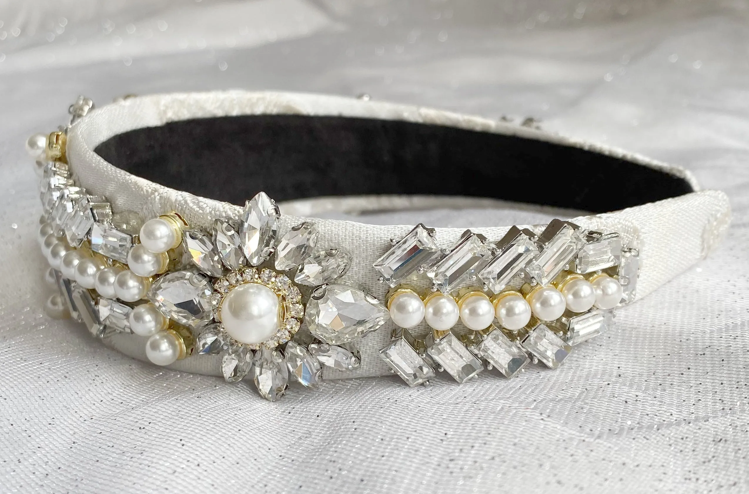 Wedding Headband with Crystal and Pearl