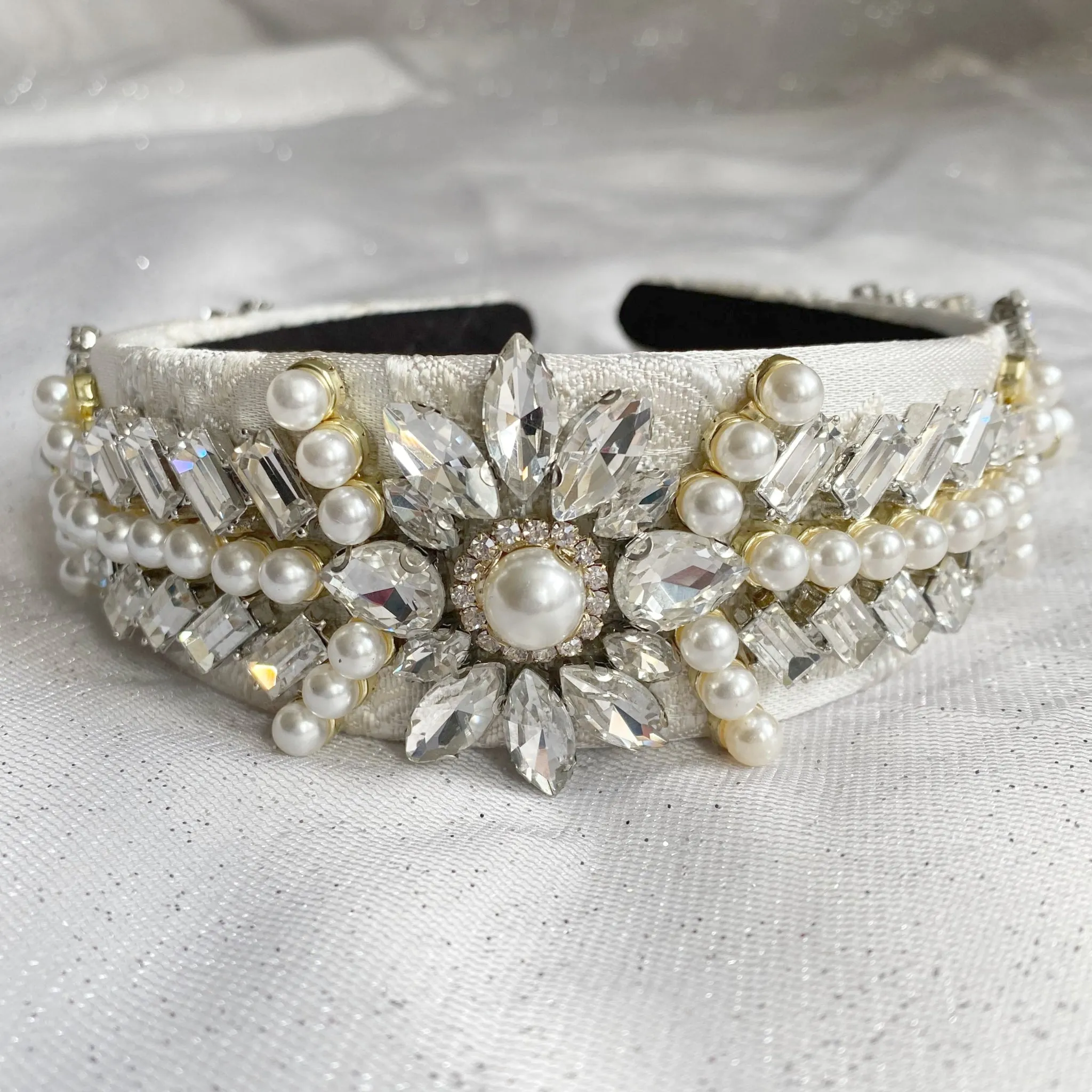 Wedding Headband with Crystal and Pearl